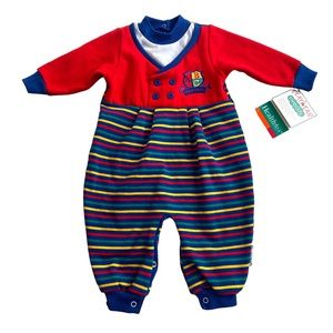 VTG Healthtex Primary Color Striped One Piece Fleece Lined Playsuit 6-9 Months